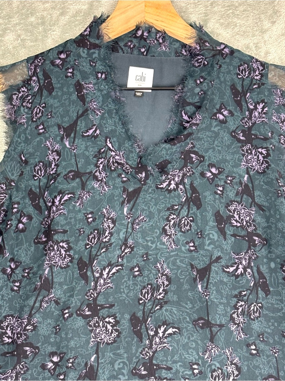 Cabi Top Womens Small Dark Teal Purple Evermore Blouse Chiffon Sleeveless 3065 - Picture 4 of 11